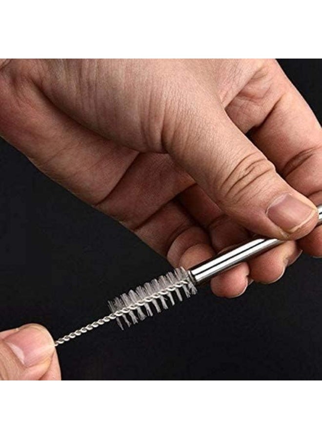 شفاطة‎ شرب معدن قابلة لإعادة الاستخدام من فولاذ مقاوم للصدأ 304 لأكواب الكوكتيل والزجاجات متينة بتصميم منحني ومستقيم مناسبة للحفلات مع فرشاة للتنظيف، مجموعة 6قطع - Image 4